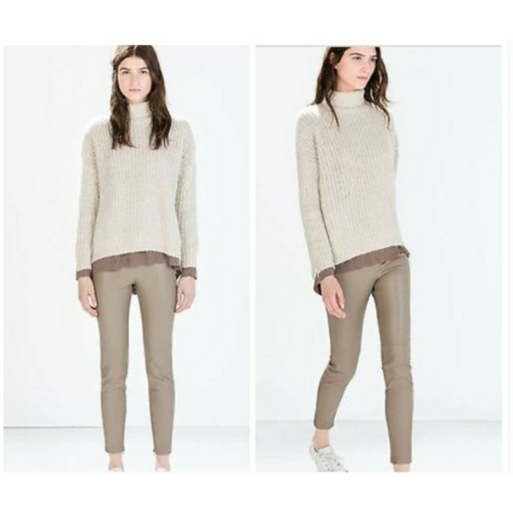 ZARA // faux leather leggings tan mink grey - Picture 5 of 16